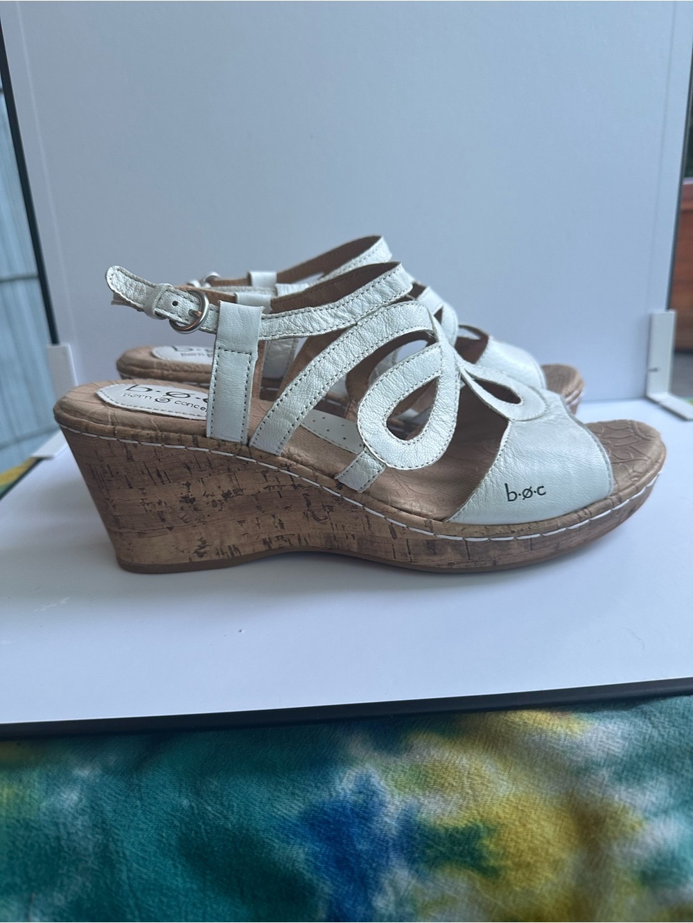 b.o.c. White Cork Wedge Sandals - Strappy Slingback